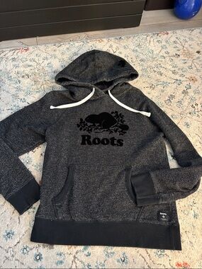Roots Charcoal Heather Hoodie with Black Logo
